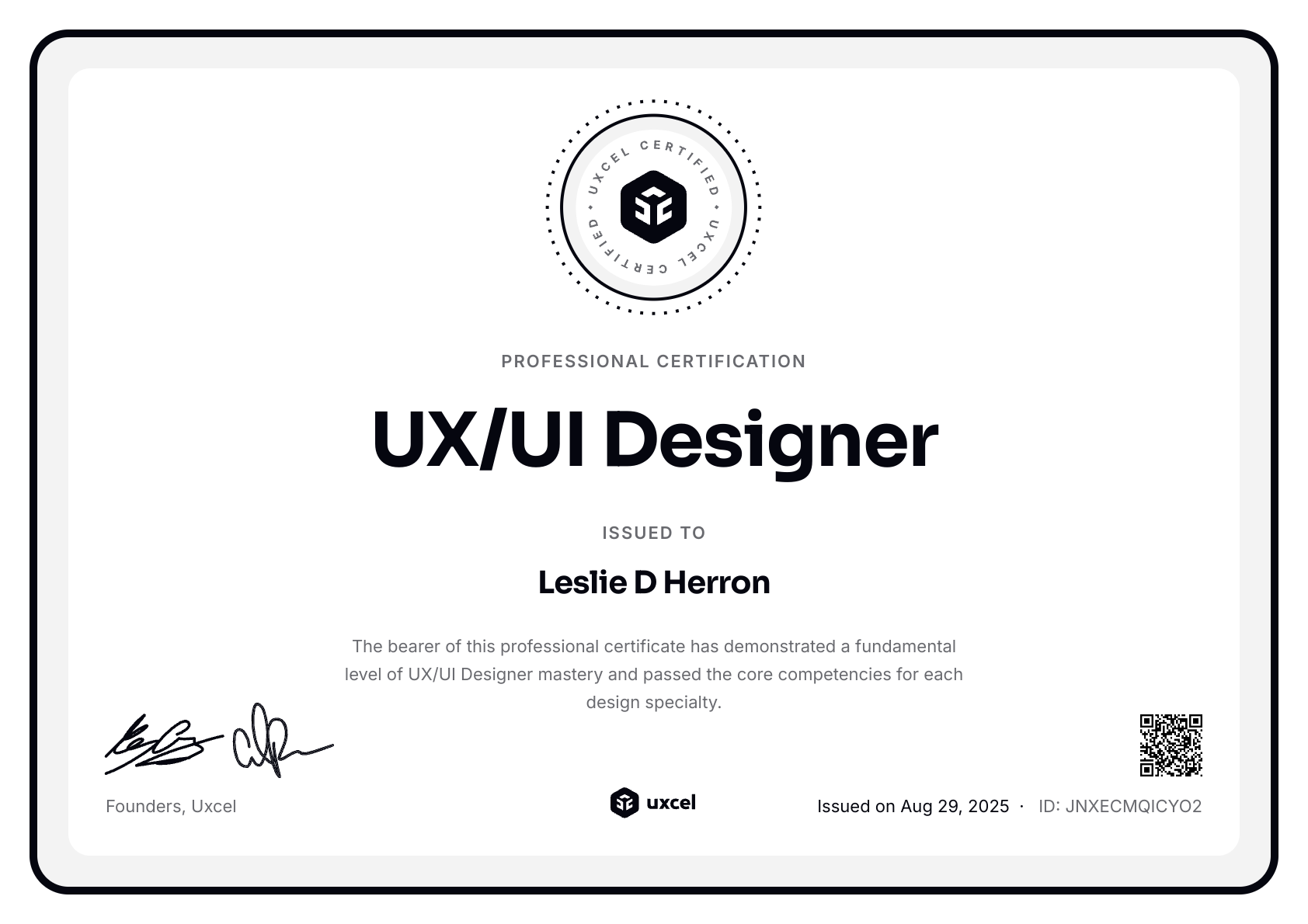 Leslie D Herron's certificate